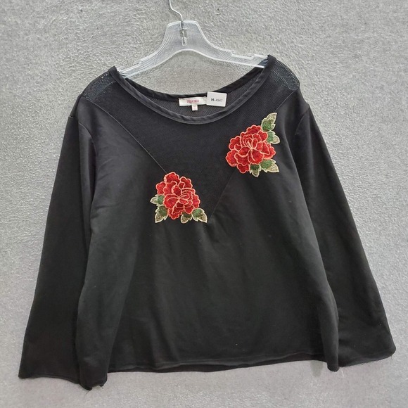 Stella Tweed Women Sweater 3XL Black Floral Embroidered Long Sleeve Mesh Neck - Picture 1 of 7